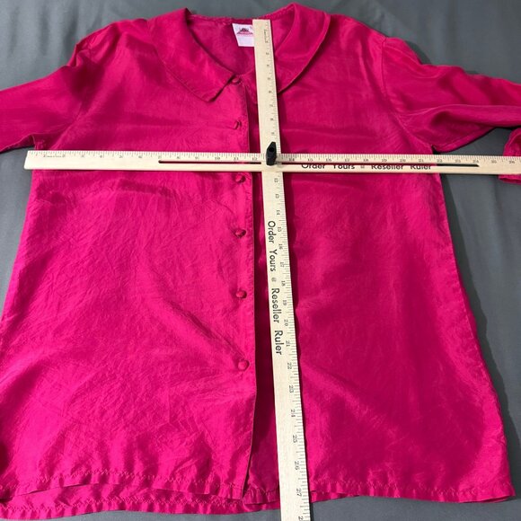 Vintage Lady Footlocker Top Women's Medium Silk Button Up Blouse Long Sleeve 80s - Picture 10 of 12